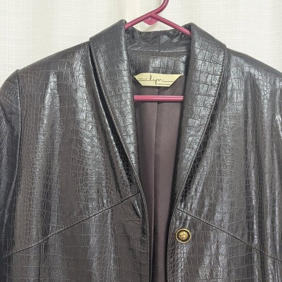 Vintage Sybille Lyn Brown Women's Croc Leather Jacket Size 8 Button Down - Picture 2 of 7